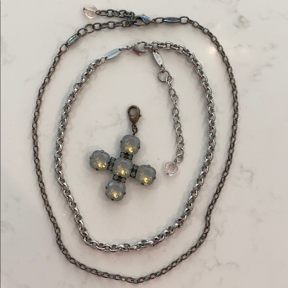 Sabika Smoky Crystal Cross Pendant with Chains